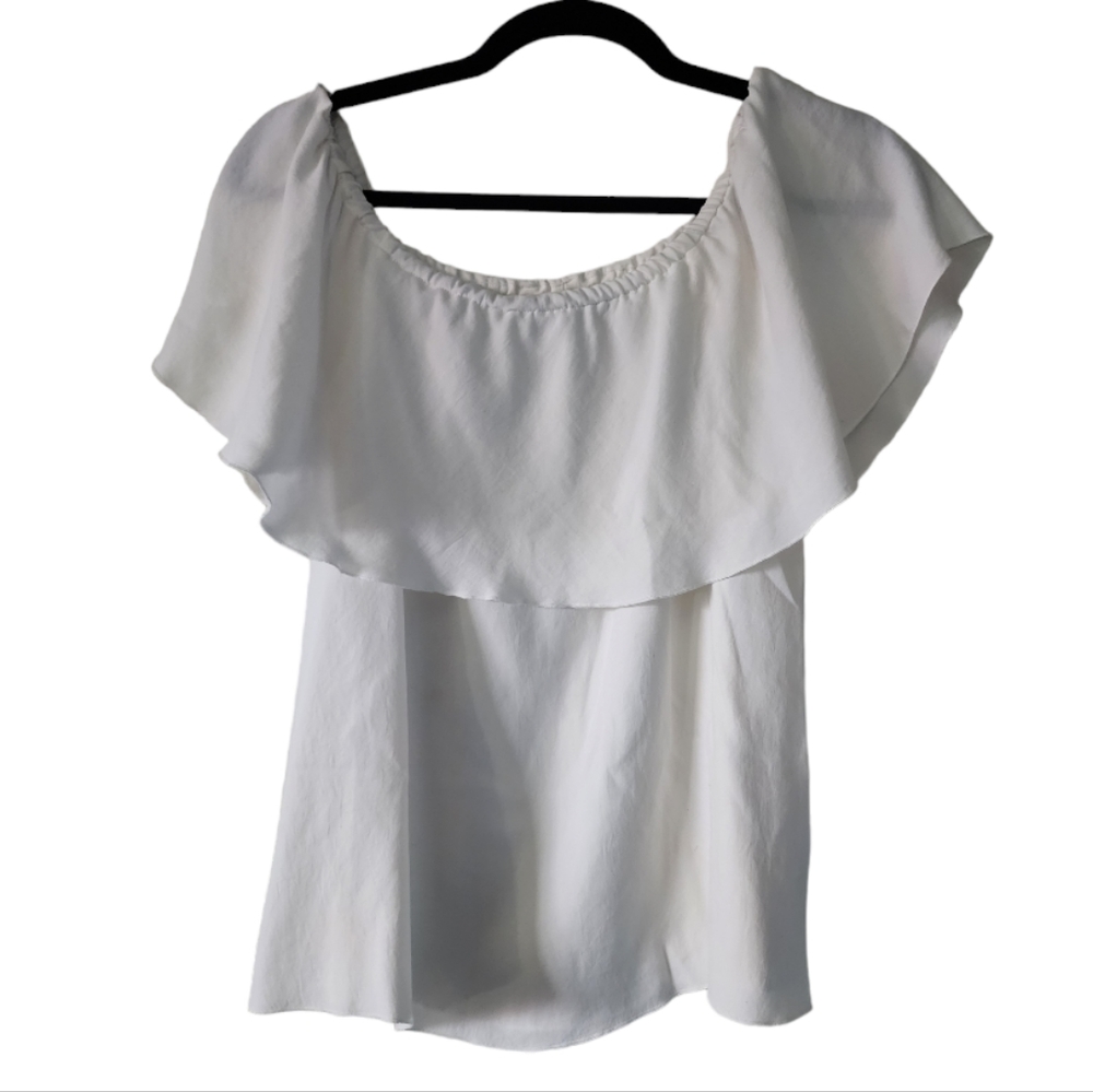 7 For All Mankind On or Off Shoulder White Silky Top, X-Small